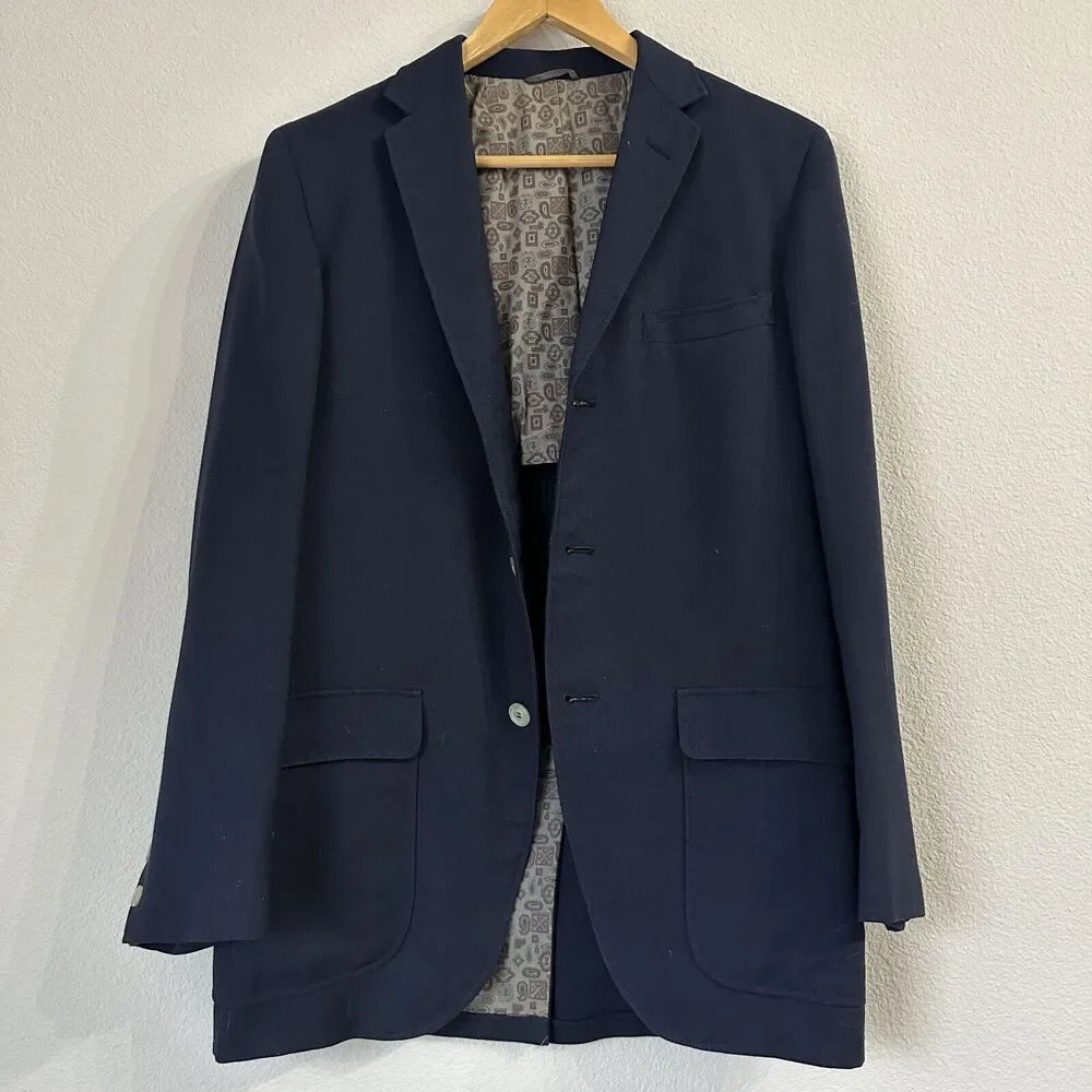 Lonbrooke Vintage Men's Suit Jacket Navy Blue 3 Button Closure 70's Preppy Retro